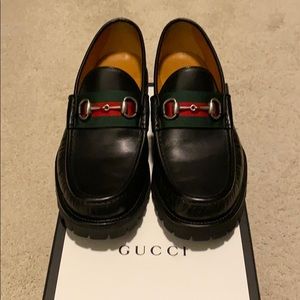Gucci Leather Web Horsebit Loafers